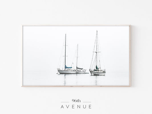 Sailboats Frame TV Art | Coastal Decor Minimal Nautical Style | Instant Download