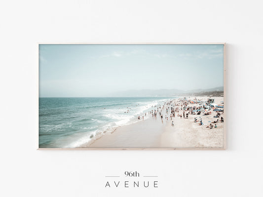 Beach Crowd Frame TV Art | Coastal Decor Summer Ocean Scene | Instant Download