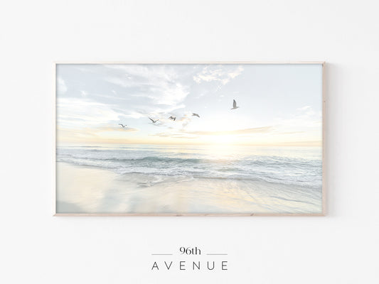 Seagulls Beach Sunrise Frame TV Art | Coastal Seascape | Instant Download