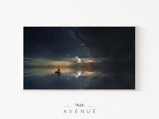 Sailboat Night Sky Frame TV Art | Ocean Milkyway | Instant Download