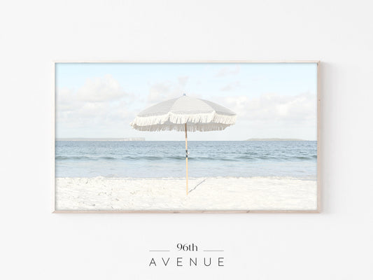 Beach Umbrella Frame TV Art | Coastal Minimal Photo | Instant Download