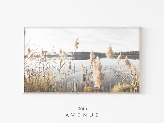 Lake Reeds Frame TV Art | Soft Neutral Landscape | Instant Download