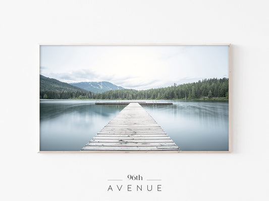 Lake Dock Frame TV Art | Minimal Mountain Landscape | Instant Download