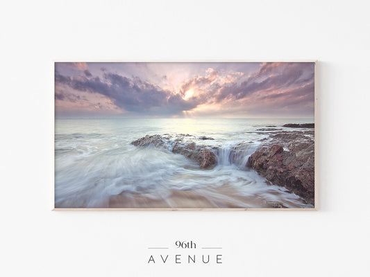 Ocean Sunset Frame TV Art | Seascape Waterfall Rocks | Instant Download