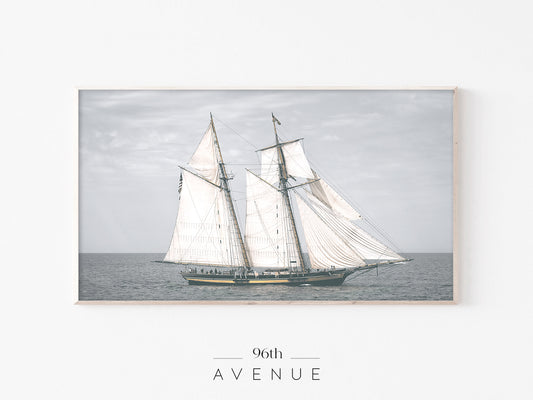 Sailing Ship Ocean Frame TV Art | Vintage Nautical Minimal Instant Download