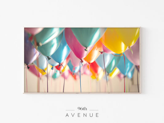 Colorful Balloons Frame TV Art | Bright Party Decor | Instant Download