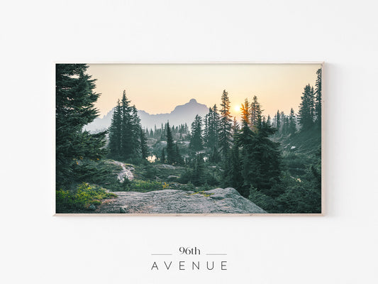 Mountain Forest Sunrise Frame TV Art | Evergreen Wilderness Scenic View | Instant Download