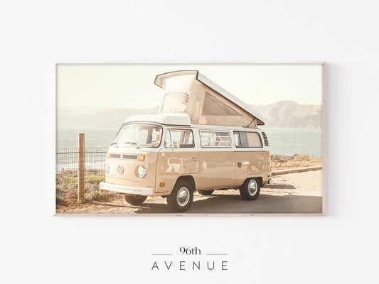 Vintage Camper Van Frame TV Art | Coastal Road Trip Minimal Instant Download