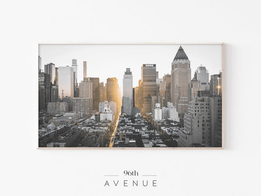 City Skyline Sunset Frame TV Art | Modern Urban Minimal Instant Download