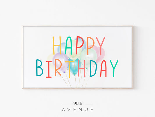 Birthday Balloons Frame TV Art | Colorful Minimal Party Instant Download