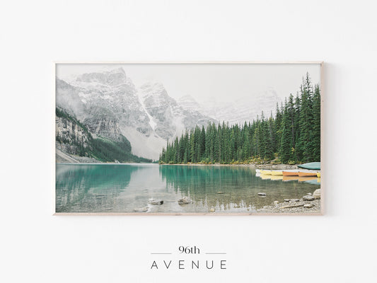 Moraine Mountain Lake Frame TV Art | Alpine Nature Minimal Instant Download