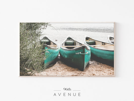 Canoes Shore Frame TV Art | Rustic Lake Minimal Instant Download