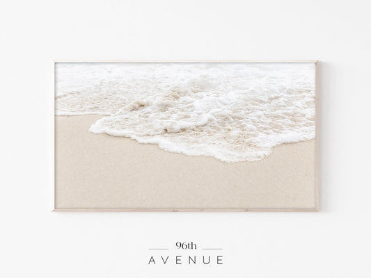 Sea Foam Shore Frame TV Art | Soft Neutral Beach Minimal Instant Download