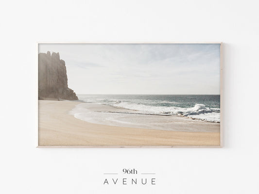 Coastal Cliff Beach Frame TV Art | Soft Light Minimal Seascape Instant Download