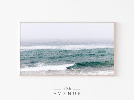 Ocean Waves Mist | Moody Coastal Frame TV Art | Instant Download