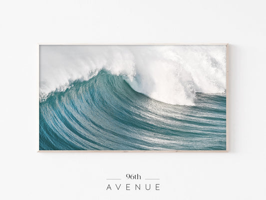 Curling Ocean Wave | Teal Coastal Frame TV Art | Instant Download