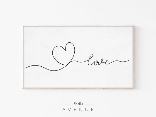 Minimal Line Heart Love | Modern Text Frame TV Art | Instant Download