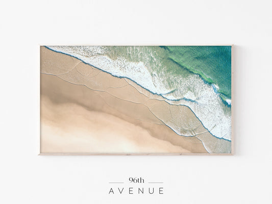 Turquoise Shoreline Aerial | Coastal Beach Frame TV Art | Instant Download