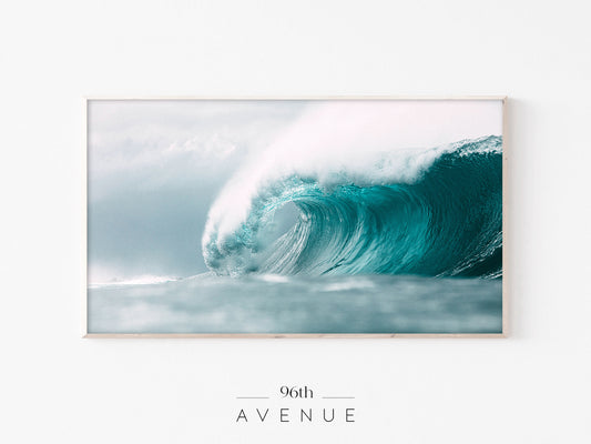 Teal Ocean Wave Curl | Powerful Surf Frame TV Art | Instant Download