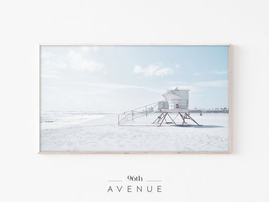 Beach Lifeguard Tower | Minimal Coastal Frame TV Art | Instant Download