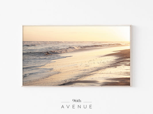 Golden Beach Shoreline Frame TV Art | Warm Coastal Photo | Instant Download