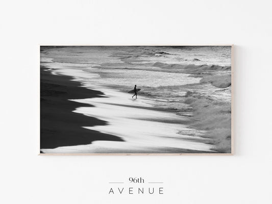 Surfer Beach TV Art | Minimal Black & White | Instant Download
