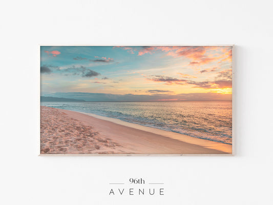 Beach Sunset TV Art | Soft Pastel Coastal | Instant Download