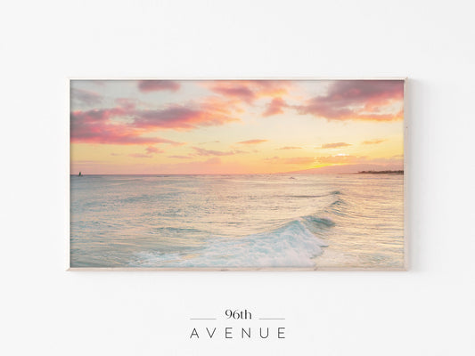 Ocean Sunset TV Art | Pastel Waves Seascape | Instant Download