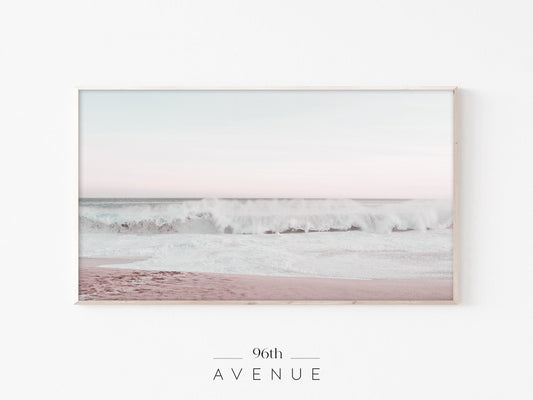 Ocean Waves TV Art | Soft Pastel Beach Minimal | Instant Download