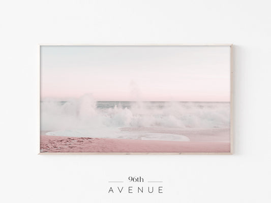 Ocean Wave TV Art | Blush Sand Minimal Seascape | Instant Download