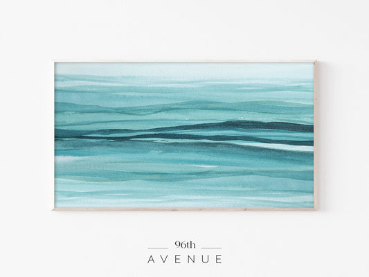 Abstract Ocean Frame TV Art | Teal Watercolor Layers | Instant Download