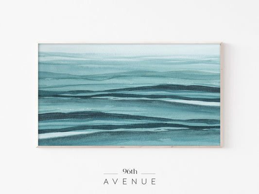 Abstract Sea Frame TV Art | Deep Teal Watercolor | Instant Download