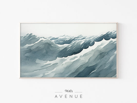 Ocean Waves Frame TV Art | Minimal Watercolor Style Instant Download