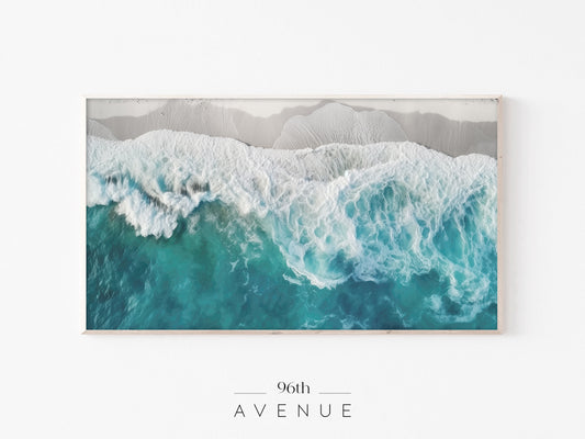 Ocean Waves Frame TV Art | Aerial Turquoise Seascape Instant Download