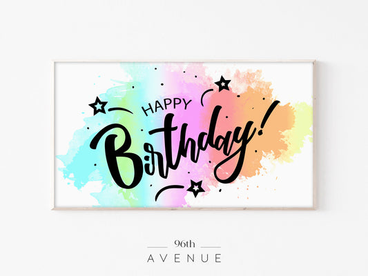 Happy Birthday Frame TV Art | Colorful Brush Script Instant Download