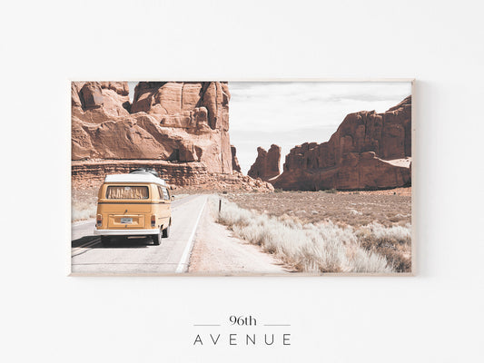 Desert Road Frame TV Art | Vintage Van Travel Scene Instant Download