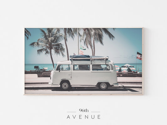 Beach Van Frame TV Art | Tropical Palm Coastal Scene Instant Download